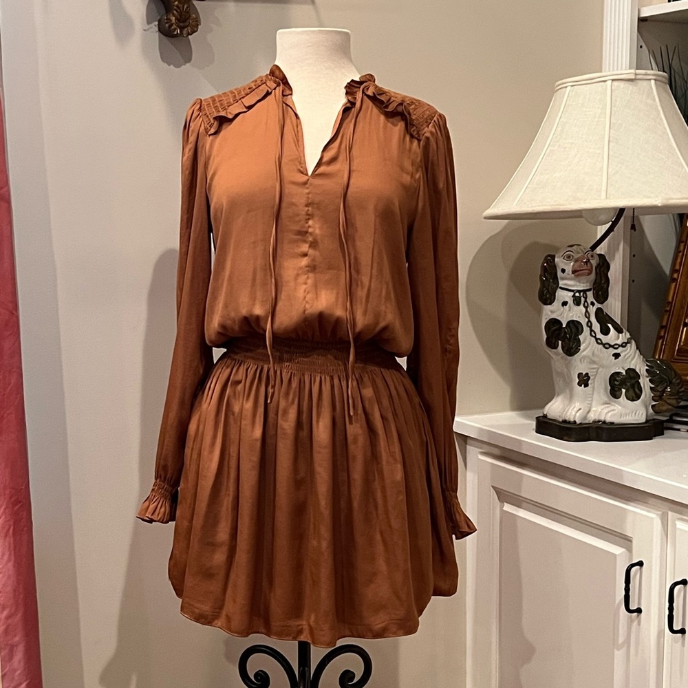 Precious Caramel Smocked Tunic Dress by Mustard Seed Size Small